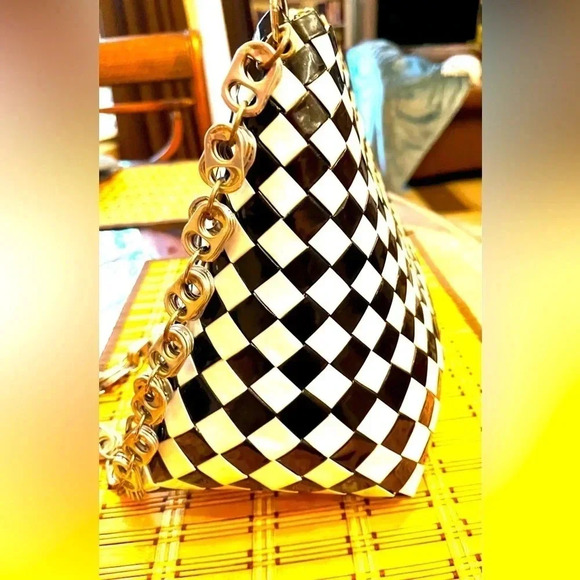 Nahui Ollin Black and White Checkered Shoulder Bag - Picture 4 of 7
